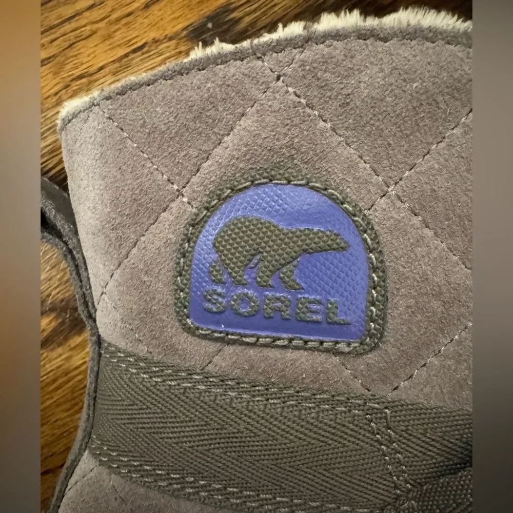 SOREL Quilted Winter Snow Boots Gray Purple Cream Girls 1